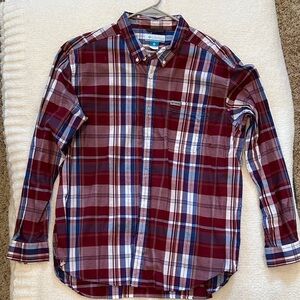 Columbia Men's Burgundy and Blue Plaid Shirt